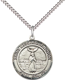 [8444RDSS/18S] Sterling Silver Saint Medard of Noyon Pendant on a 18 inch Light Rhodium Light Curb chain