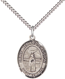 [8444SS/18S] Sterling Silver Saint Medard of Noyon Pendant on a 18 inch Light Rhodium Light Curb chain