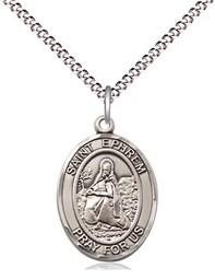 [8449SS/18S] Sterling Silver Saint Ephrem Pendant on a 18 inch Light Rhodium Light Curb chain