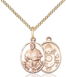 [8451GF/18G] 14kt Gold Filled Pope Francis Pendant on a 18 inch Gold Plate Light Curb chain