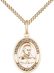 [8454GF/18G] 14kt Gold Filled Saint Junipero Serra Pendant on a 18 inch Gold Plate Light Curb chain