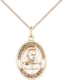 [8454GF/18GF] 14kt Gold Filled Saint Junipero Serra Pendant on a 18 inch Gold Filled Light Curb chain