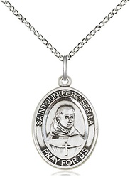 [8454SS/18SS] Sterling Silver Saint Junipero Serra Pendant on a 18 inch Sterling Silver Light Curb chain