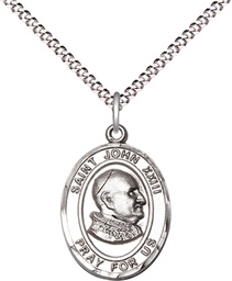 [8455SS/18S] Sterling Silver Saint John XXIII Pendant on a 18 inch Light Rhodium Light Curb chain