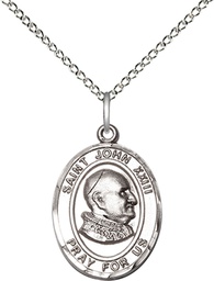 [8455SS/18SS] Sterling Silver Saint John XXIII Pendant on a 18 inch Sterling Silver Light Curb chain
