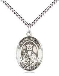 [8457SS/18S] Sterling Silver Saint Vladimir Pendant on a 18 inch Light Rhodium Light Curb chain