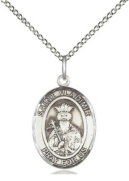 [8457SS/18SS] Sterling Silver Saint Vladimir Pendant on a 18 inch Sterling Silver Light Curb chain
