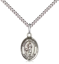 [9038SS/18S] Sterling Silver Saint Genesius of Rome Pendant on a 18 inch Light Rhodium Light Curb chain
