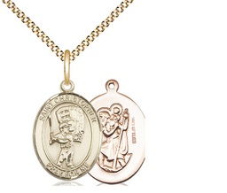 [8500GF/18G] 14kt Gold Filled Saint Christopher Baseball Pendant on a 18 inch Gold Plate Light Curb chain