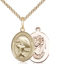 [8501GF/18G] 14kt Gold Filled Saint Christopher Football Pendant on a 18 inch Gold Plate Light Curb chain