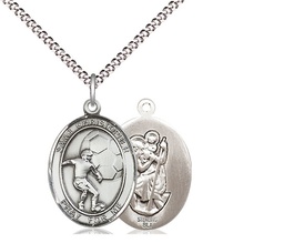 [8503SS/18S] Sterling Silver Saint Christopher Soccer Pendant on a 18 inch Light Rhodium Light Curb chain
