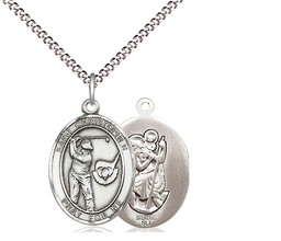 [8506SS/18S] Sterling Silver Saint Christopher Golf Pendant on a 18 inch Light Rhodium Light Curb chain