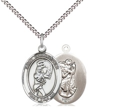 [8507SS/18S] Sterling Silver Saint Christopher Softball Pendant on a 18 inch Light Rhodium Light Curb chain