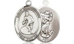[8508SS] Sterling Silver Saint Christopher Wrestling Medal
