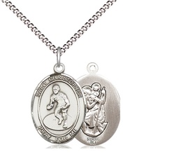 [8508SS/18S] Sterling Silver Saint Christopher Wrestling Pendant on a 18 inch Light Rhodium Light Curb chain