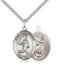 [8509SS/18S] Sterling Silver Saint Christopher Track&amp;Field Pendant on a 18 inch Light Rhodium Light Curb chain