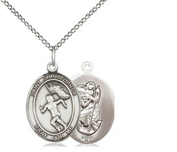 [8510SS/18SS] Sterling Silver Saint Christopher Track&amp;Field Pendant on a 18 inch Sterling Silver Light Curb chain
