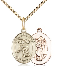 [8511GF/18G] 14kt Gold Filled Saint Christopher Swimming Pendant on a 18 inch Gold Plate Light Curb chain