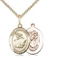 [8513GF/18G] 14kt Gold Filled Saint Christopher Gymnastics Pendant on a 18 inch Gold Plate Light Curb chain