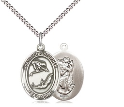 [8513SS/18S] Sterling Silver Saint Christopher Gymnastics Pendant on a 18 inch Light Rhodium Light Curb chain
