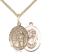 [8515GF/18G] 14kt Gold Filled Saint Christopher Karate Pendant on a 18 inch Gold Plate Light Curb chain