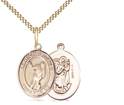[8516GF/18G] 14kt Gold Filled Saint Christopher Lacrosse Pendant on a 18 inch Gold Plate Light Curb chain
