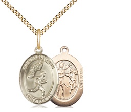 [8609GF/18G] 14kt Gold Filled Saint Sebastian Track and Field Pendant on a 18 inch Gold Plate Light Curb chain