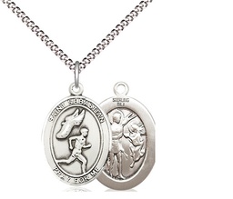 [8609SS/18S] Sterling Silver Saint Sebastian Track and Field Pendant on a 18 inch Light Rhodium Light Curb chain