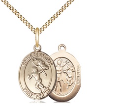 [8610GF/18G] 14kt Gold Filled Saint Sebastian Track and Field Pendant on a 18 inch Gold Plate Light Curb chain