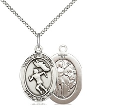 [8610SS/18SS] Sterling Silver Saint Sebastian Track and Field Pendant on a 18 inch Sterling Silver Light Curb chain