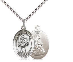 [8700SS/18S] Sterling Silver Guardian Angel Baseball Pendant on a 18 inch Light Rhodium Light Curb chain