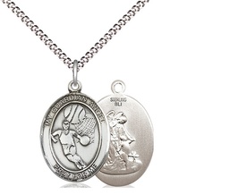 [8702SS/18S] Sterling Silver Guardian Angel Basketball Pendant on a 18 inch Light Rhodium Light Curb chain