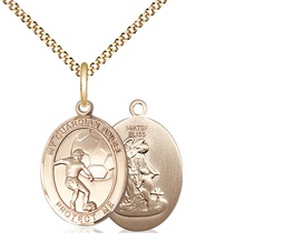 [8703GF/18G] 14kt Gold Filled Guardian Angel Soccer Pendant on a 18 inch Gold Plate Light Curb chain