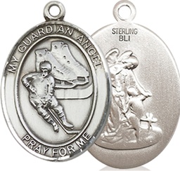 [8704SS] Sterling Silver Guardian Angel Hockey Medal