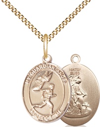 [8709GF/18G] 14kt Gold Filled Guardian Angel Track&amp;Field-Men Pendant on a 18 inch Gold Plate Light Curb chain