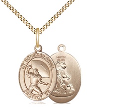[8710GF/18G] 14kt Gold Filled Guardian Angel Track&amp;Field Pendant on a 18 inch Gold Plate Light Curb chain