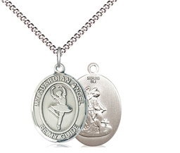 [8712SS/18S] Sterling Silver Guardian Angel Dance Pendant on a 18 inch Light Rhodium Light Curb chain