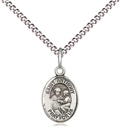 [9004SS/18S] Sterling Silver Saint Anthony of Padua Pendant on a 18 inch Light Rhodium Light Curb chain