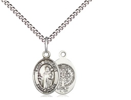 [9008SS/18S] Sterling Silver Saint Benedict Pendant on a 18 inch Light Rhodium Light Curb chain