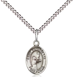 [9017SS/18S] Sterling Silver Saint Bernadette Pendant on a 18 inch Light Rhodium Light Curb chain