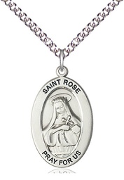 [11095SS/24SS] Sterling Silver Saint Rose of Lima Pendant on a 24 inch Sterling Silver Heavy Curb chain