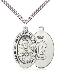 [11098SS/24SS] Sterling Silver Scapular Pendant on a 24 inch Sterling Silver Heavy Curb chain