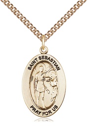 [11100GF/24GF] 14kt Gold Filled Saint Sebastian Pendant on a 24 inch Gold Filled Heavy Curb chain