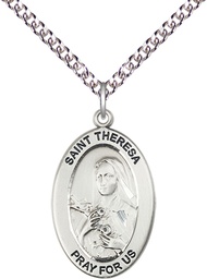 [11106SS/24SS] Sterling Silver Saint Theresa Pendant on a 24 inch Sterling Silver Heavy Curb chain