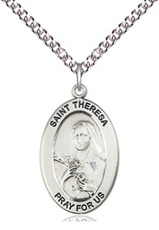 [11106SS/24SS] Sterling Silver Saint Theresa Pendant on a 24 inch Sterling Silver Heavy Curb chain