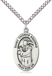 [11108SS/24SS] Sterling Silver Saint Thomas Aquinas Pendant on a 24 inch Sterling Silver Heavy Curb chain