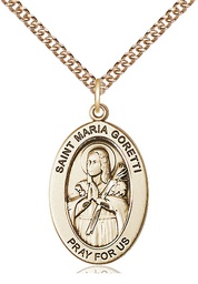 [11208GF/24GF] 14kt Gold Filled Saint Maria Goretti Pendant on a 24 inch Gold Filled Heavy Curb chain
