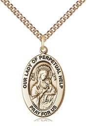 [11222GF/24GF] 14kt Gold Filled Our Lady of Perpetual Help Pendant on a 24 inch Gold Filled Heavy Curb chain