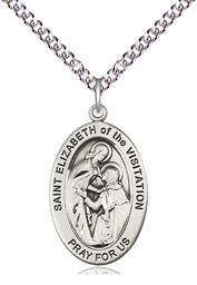 [11311SS/24SS] Sterling Silver Saint Elizabeth of the Visitation Pendant on a 24 inch Sterling Silver Heavy Curb chain