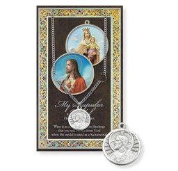 [HI-950-220] Scapular Genuine Pewter Medal on a 24" Chain with Biography and Picture Folder